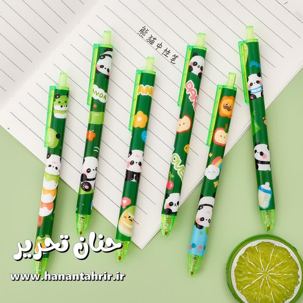 خودکار کلیکی فانتزی طرح پاندا با گیره و بدنه سبز