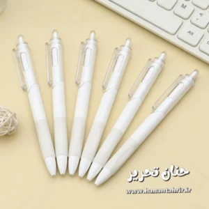 خودکار کلیکی مینیمال وایت با بدنه سفید و جوهر مشکی