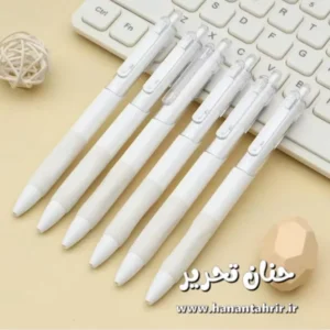 خودکار کلیکی مینیمال وایت با بدنه سفید و جوهر مشکی