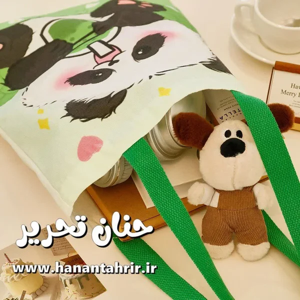 ساک دستی پارچه ای طرح پاندا با پارچه ضخیم، دسته بلند ساک دستی پارچه ای طرح پاندا با پارچه ضخیم، دسته بلند