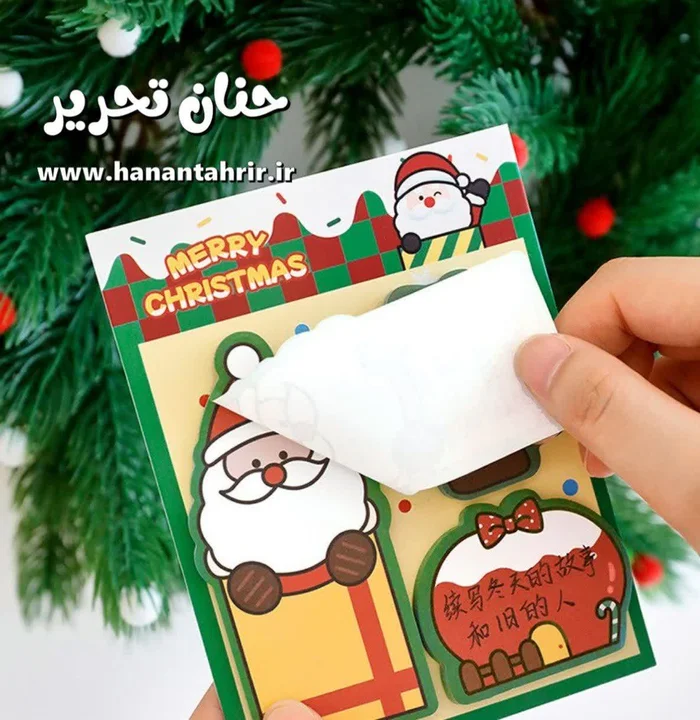 استیک نوت چند قسمتی کریسمس فانتزی سه بخشی با طرح پنگوئن، بابانوئل، گوزن و آدم برفی