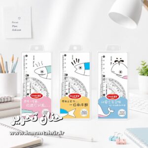 پک خط کش کاربردی شامل خط کش نقاله و دو گونیا با کاور