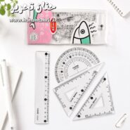 پک خط کش کاربردی شامل خط کش نقاله و دو گونیا با کاور