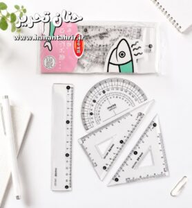 پک خط کش کاربردی شامل خط کش نقاله و دو گونیا با کاور