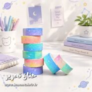چسب واشی باریک فانتزی طرح کهکشان با رنگ‌های سبز آبی بنفش و صورتی گلبهی برای تزئین دفتر و اسکرپ بوک